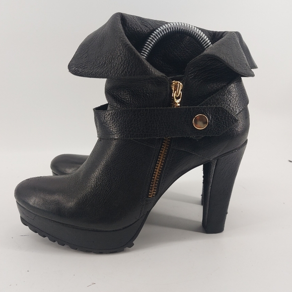 Diane Von Furstenberg Leather Black Heeled Booties Size 7 Moto - Picture 3 of 10